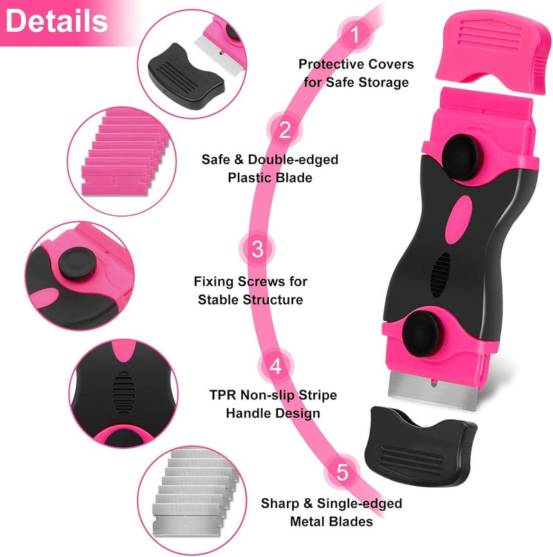 THINKWORK Razor Blade Scraper - Pink Razor Scraper Gift for Women, 2-in-1 Scraper Tool Set with 20Pcs Razor Blades for Removing Window Labels, Decals, Stickers, Glass Stove Top (2 Pack) - Image 5